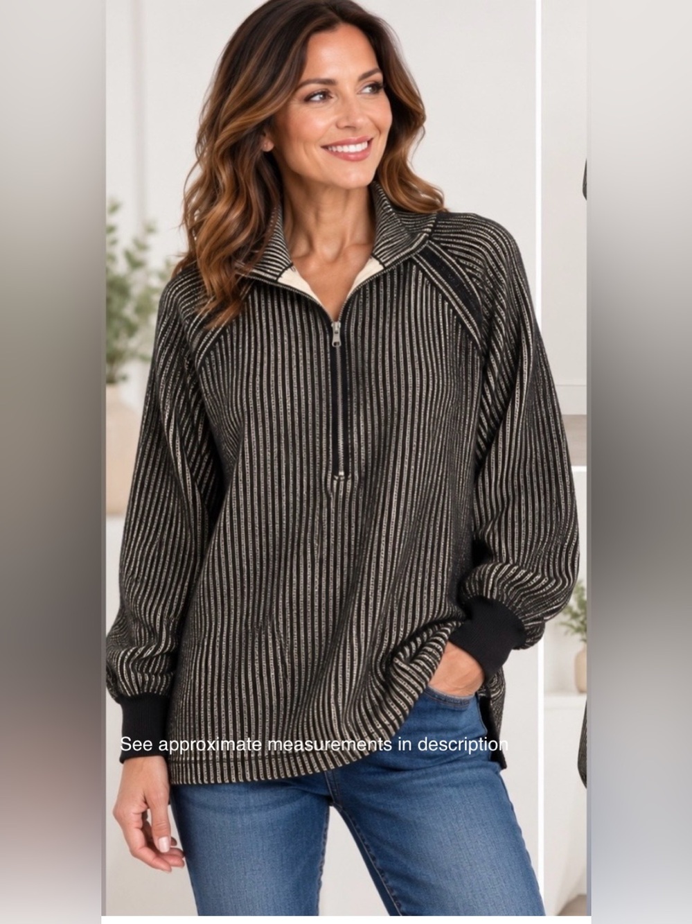 Zenana Outfitters Two-Tone Striped Half-Zip Pullover Sweater -New in Bag